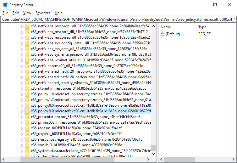Registry with missing mfc key.