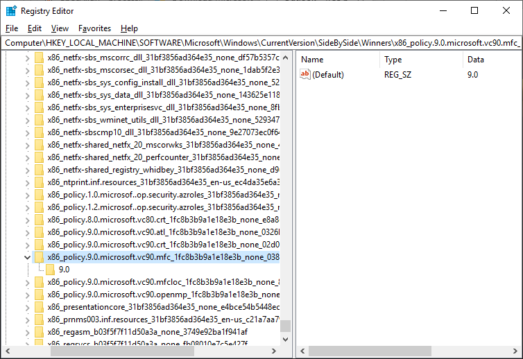 Registry after install, showing mfc key.